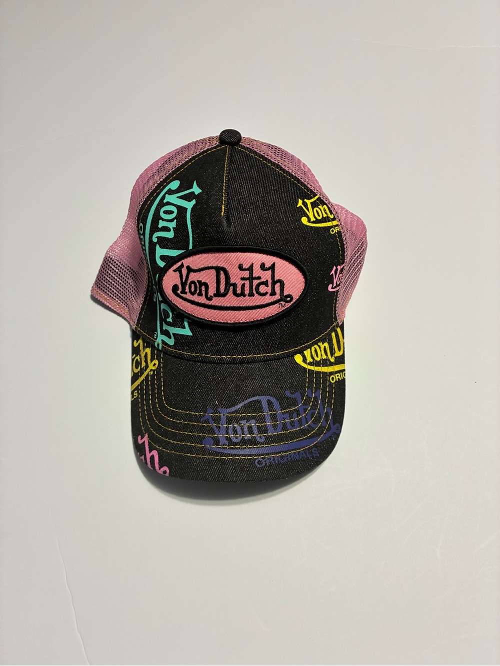 Von Dutch Trucker Hat Black Denim Pink Mesh Snapback Flying Eyeball